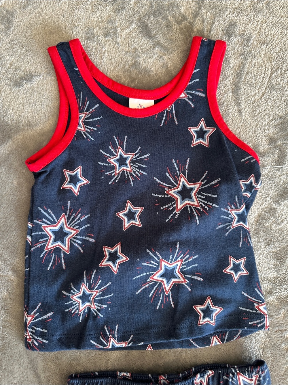 NWTS Celebrate Patriotic Kids Navy Star Print Tank & ShortsSet Red Trim 12 mos - Picture 3 of 8